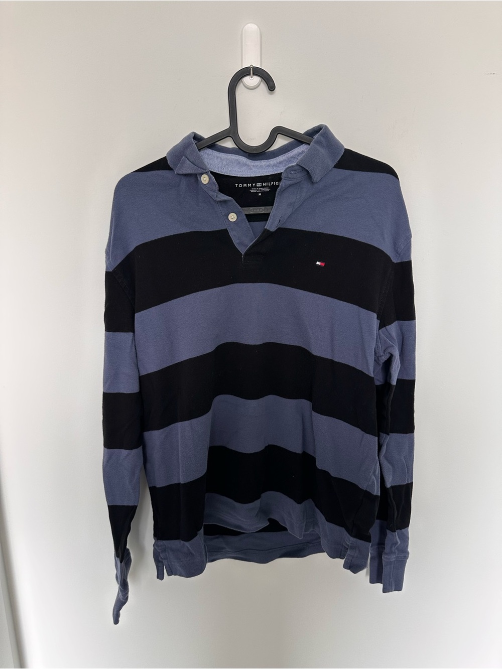 Tommy Hilfiger Men’s Navy Blue & Black Striped Rugby Polo